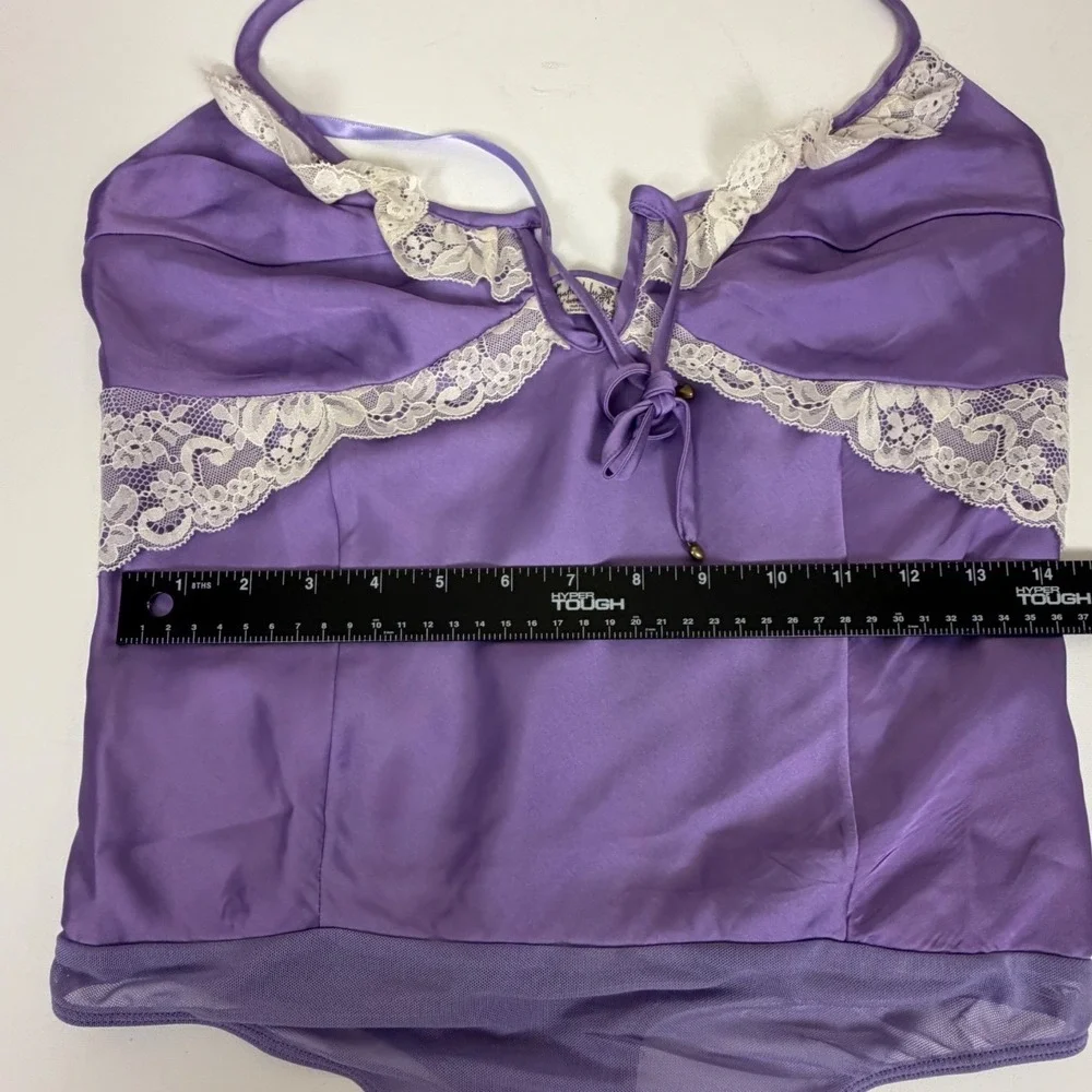 Intimately Free People Bodysuit Womens S Purple Excellent Halter Lace Satin